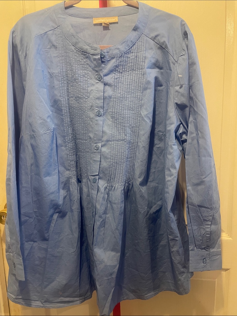 Woman Within Light Blue Pintuck Button-Front Tunic Shirt